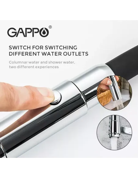 Змішувач для кухні з гнучким виливом Gappo G4398-15, чорний,хром