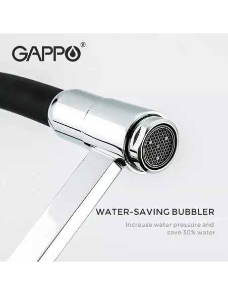 Змішувач для кухні з гнучким виливом Gappo G4398-15, чорний,хром