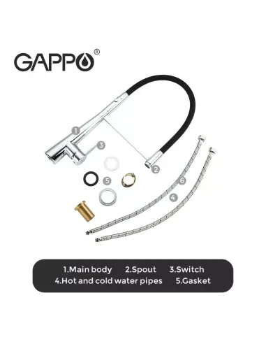 Змішувач для кухні з гнучким виливом Gappo G4398-15, чорний,хром