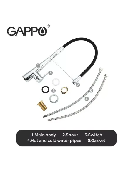 Змішувач для кухні з гнучким виливом Gappo G4398-15, чорний,хром