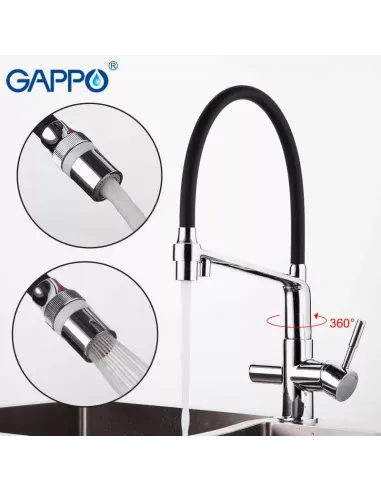 Смеситель для кухни с подключением к фильтру Gappo G4398-7, черный