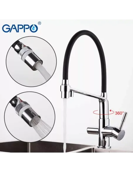 Смеситель для кухни с подключением к фильтру Gappo G4398-7, черный