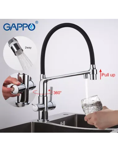 Смеситель для кухни с подключением к фильтру Gappo G4398-7, черный