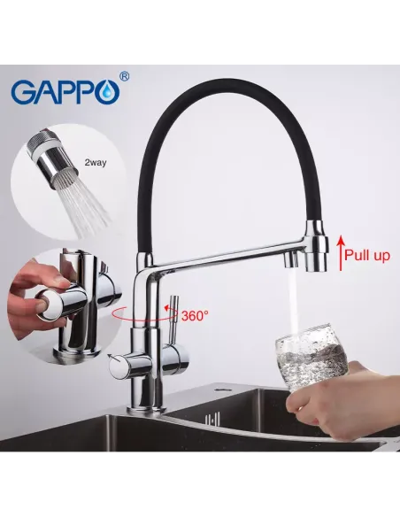 Смеситель для кухни с подключением к фильтру Gappo G4398-7, черный