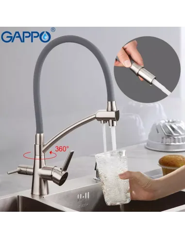 Смеситель для кухни с подключением к фильтру Gappo G4398, серый, сатин