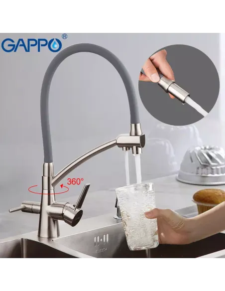 Смеситель для кухни с подключением к фильтру Gappo G4398, серый, сатин