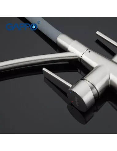 Смеситель для кухни с подключением к фильтру Gappo G4398, серый, сатин