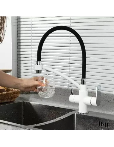 Смеситель для кухни с подключением к фильтру Gappo G4348, белый, хром