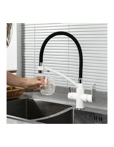 Смеситель для кухни с подключением к фильтру Gappo G4348, белый, хром