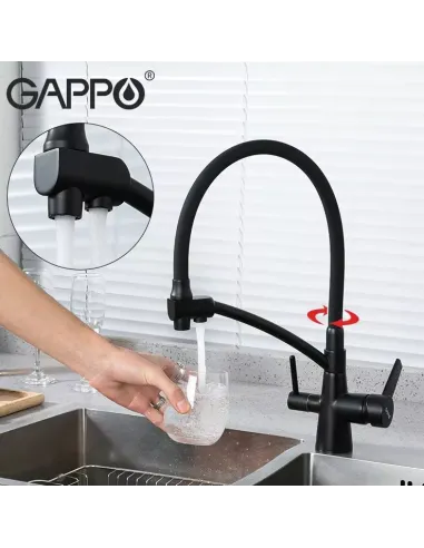Смеситель для кухни с подключением к фильтру Gappo G4398-16, черный