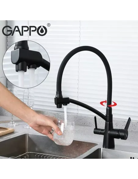 Смеситель для кухни с подключением к фильтру Gappo G4398-16, черный