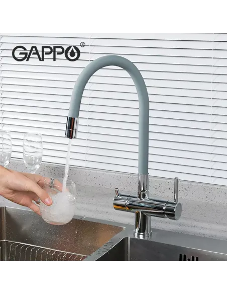 Змішувач для кухні з підключенням до фільтра Gappo G4398-30, сірий, хром