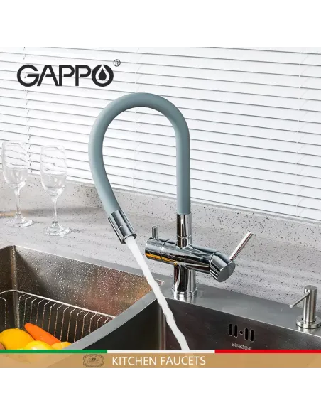 Змішувач для кухні з підключенням до фільтра Gappo G4398-30, сірий, хром