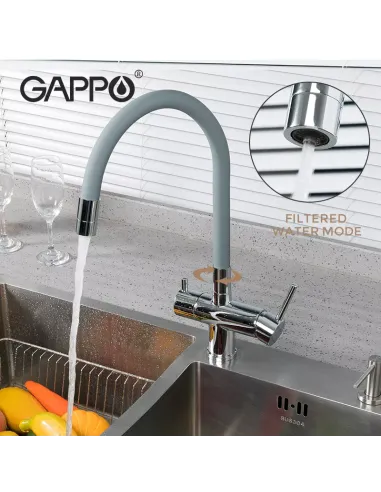 Змішувач для кухні з підключенням до фільтра Gappo G4398-30, сірий, хром