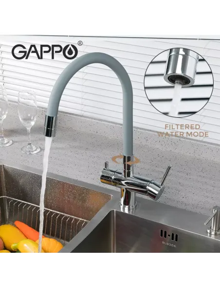 Змішувач для кухні з підключенням до фільтра Gappo G4398-30, сірий, хром