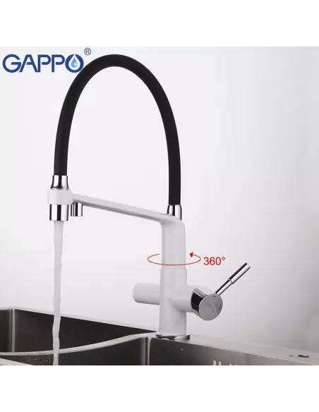Смеситель для кухни с подключением к фильтру Gappo G4398-9, белый, черный