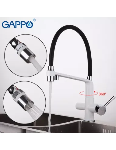 Смеситель для кухни с подключением к фильтру Gappo G4398-9, белый, черный