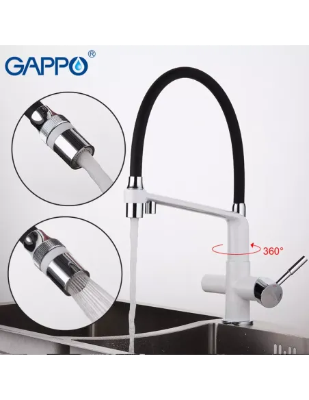 Смеситель для кухни с подключением к фильтру Gappo G4398-9, белый, черный