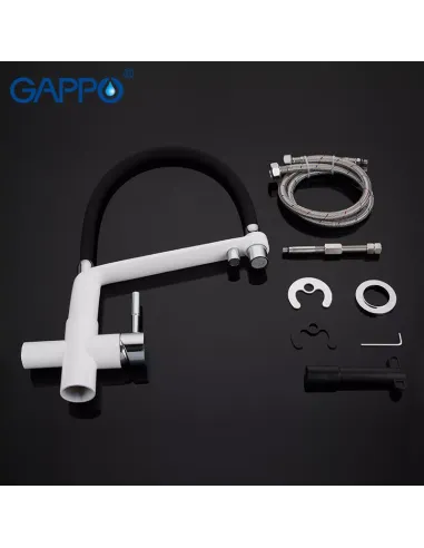 Смеситель для кухни с подключением к фильтру Gappo G4398-9, белый, черный