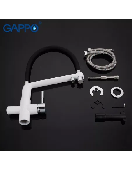 Смеситель для кухни с подключением к фильтру Gappo G4398-9, белый, черный