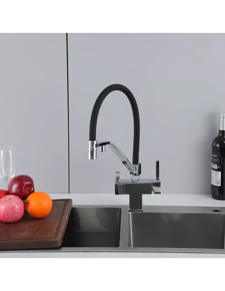 Смеситель для кухни с подключением к фильтру Gappo G4395-60, хром, черный