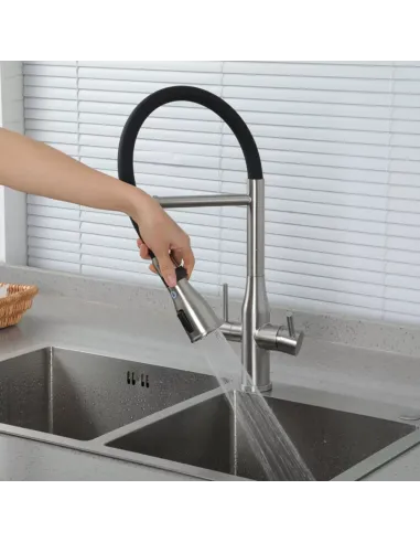 Смеситель для кухни с подключением к фильтру Gappo G4399-75, сатин, черный