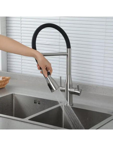 Смеситель для кухни с подключением к фильтру Gappo G4399-75, сатин, черный