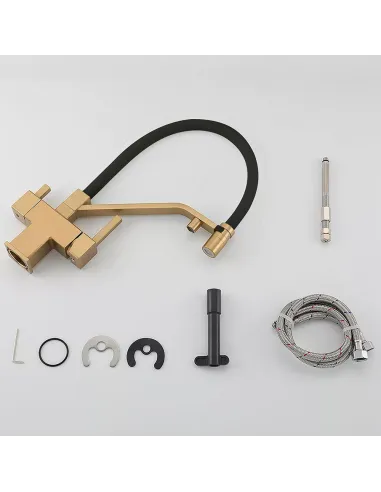 Смеситель для кухни с подключением к фильтру Gappo G4395-63, сатин золотой, черный