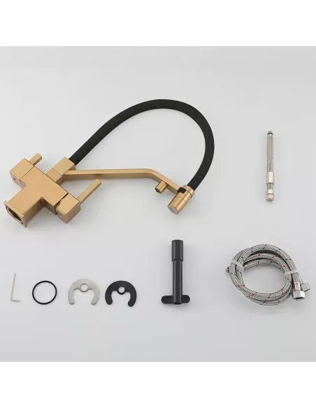 Смеситель для кухни с подключением к фильтру Gappo G4395-63, сатин золотой, черный