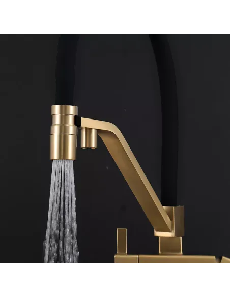 Смеситель для кухни с подключением к фильтру Gappo G4395-63, сатин золотой, черный