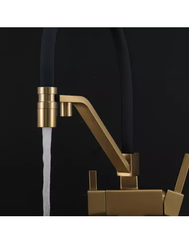 Смеситель для кухни с подключением к фильтру Gappo G4395-63, сатин золотой, черный