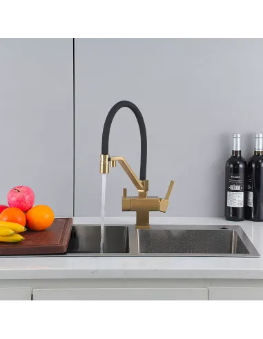 Смеситель для кухни с подключением к фильтру Gappo G4395-63, сатин золотой, черный