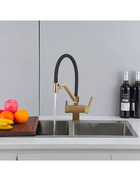 Смеситель для кухни с подключением к фильтру Gappo G4395-63, сатин золотой, черный