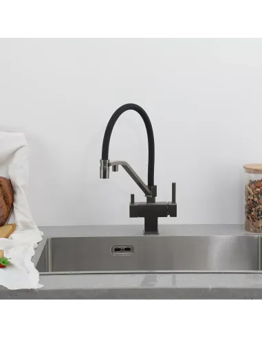 Змішувач для кухні з підключенням до фільтру Gappo G4395-69, сірий, чорний