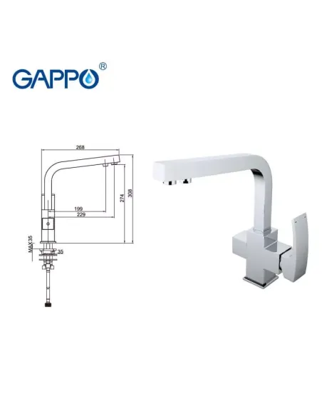 Змішувач для кухні з підключенням до фільтра Gappo G4307