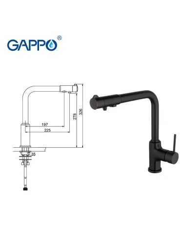 Змішувач для кухні з підключенням до фільтру Gappo G4390-10, чорний