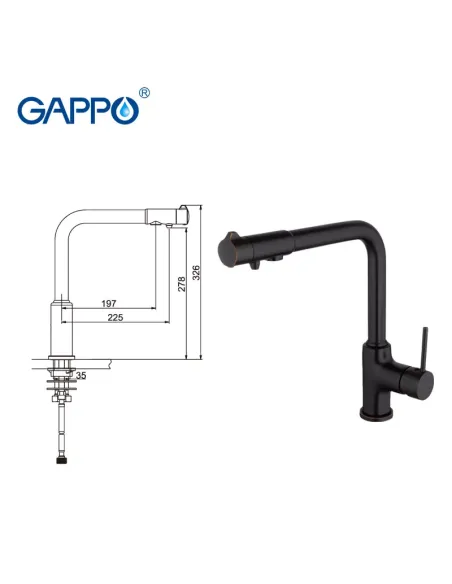 Змішувач для кухні з підключенням до фільтру Gappo G4390-10, чорний