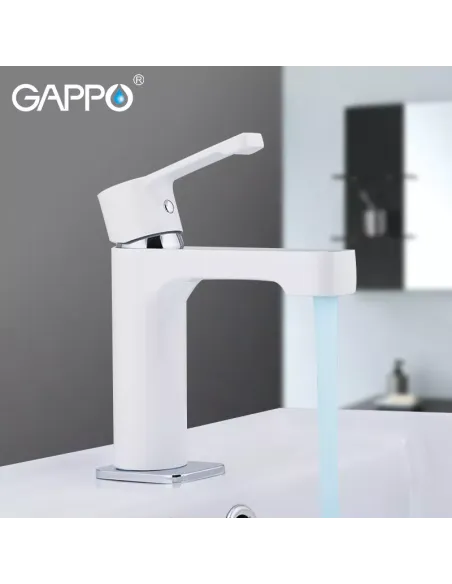 Смеситель для умывальника Gappo G1002-8, белый, хром, однорычажный
