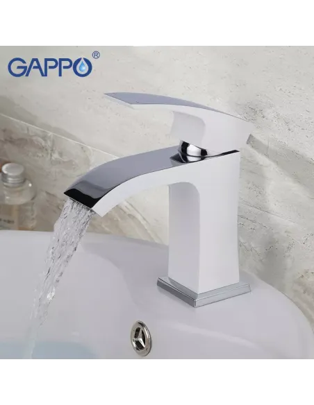 Смеситель для умывальника Gappo G1007-8, белый, хром, однорычажный