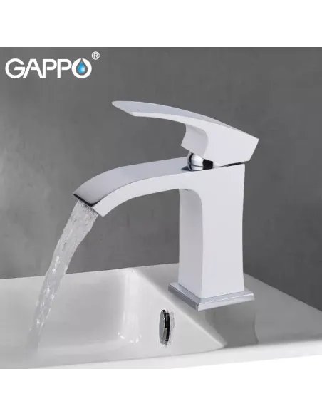 Смеситель для умывальника Gappo G1007-8, белый, хром, однорычажный
