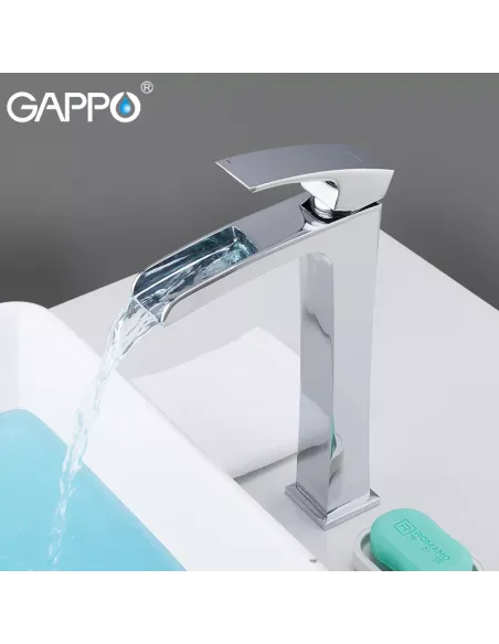 Смеситель для умывальника Gappo G1007-21, высокий, каскадный излив