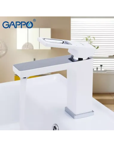 Смеситель для умывальника Gappo G1017-8, белый, хром, однорычажный