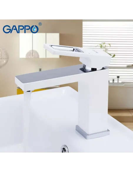 Смеситель для умывальника Gappo G1017-8, белый, хром, однорычажный