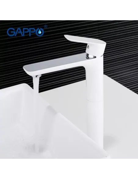Смеситель для умывальника Gappo G1048-2, белый, хром, однорычажный