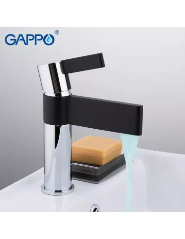 Смеситель для умывальника Gappo G1081, черный, хром, однорычажный