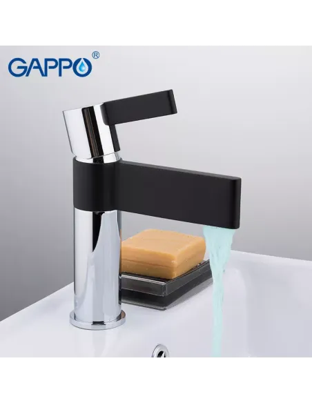 Смеситель для умывальника Gappo G1081, черный, хром, однорычажный