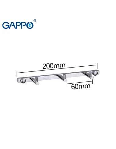 Планка с крючками Gappo G202-3, 200 мм, хром, 3 крючка