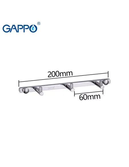 Планка с крючками Gappo G202-3, 200 мм, хром, 3 крючка