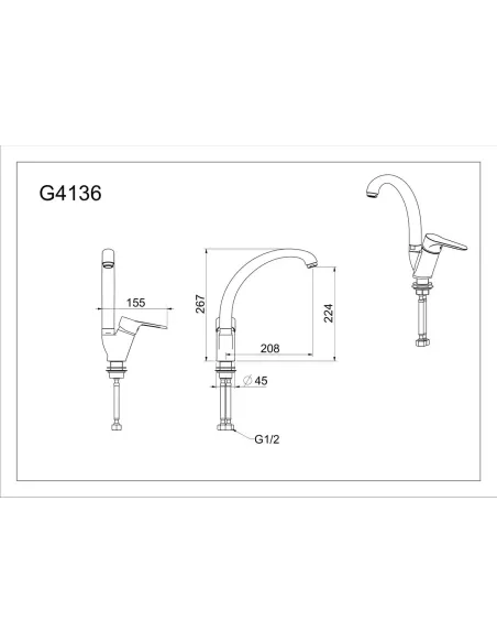 Змішувач для кухні Gappo G4136, хром