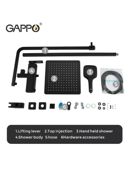 Душова система із виливом Gappo G2417-6, чорний